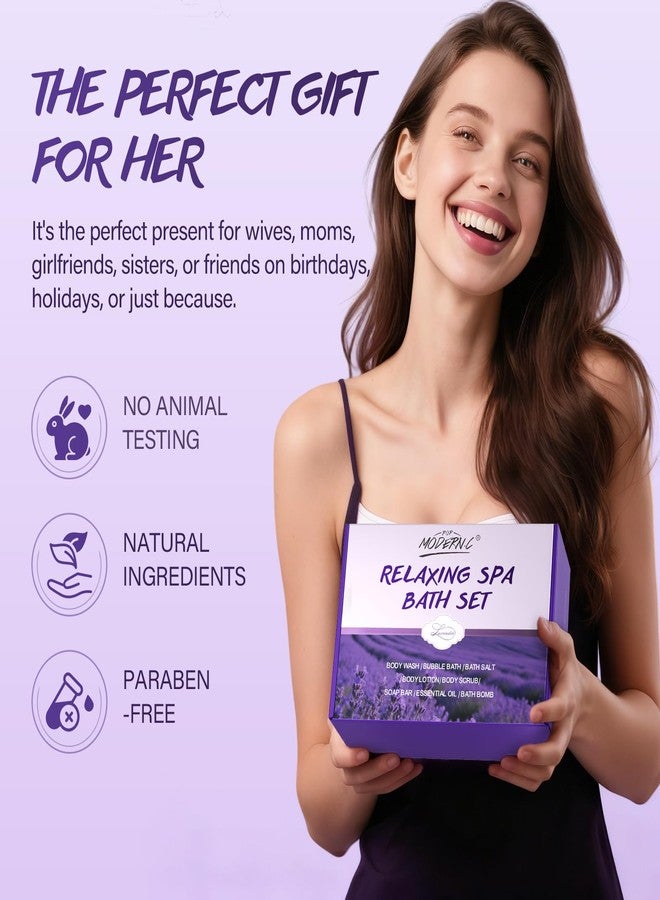 بوب مودرن.سي مجموعة هدايا حمام مريحة للنساء، 8 قطع، مجموعة هدايا سبا باللافندر، سلال هدايا للنساء، للأم، الزوجة، الأخت، المراهقة، الصديقة المقربة، عيد الميلاد، عيد الحب، عيد الأم، مع زيت اللافندر العطري وزبدة الشيا. - Image 3